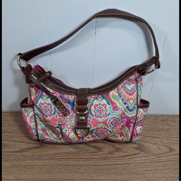 Chaps Handbags - Chaps multicolored purse with brown leather trim